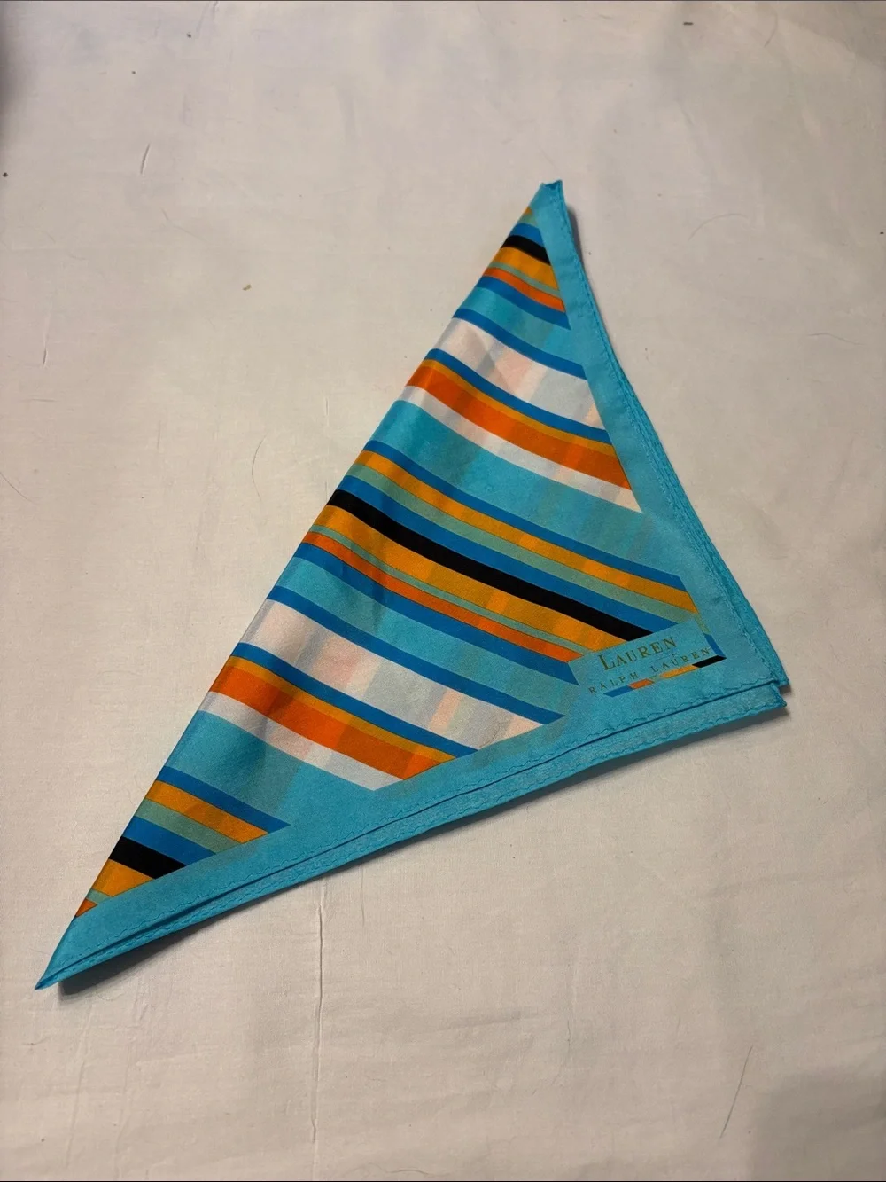 Lauren Ralph Lauren Striped Scarf in Turquoise, Orange & Blue. Quiet Luxury.